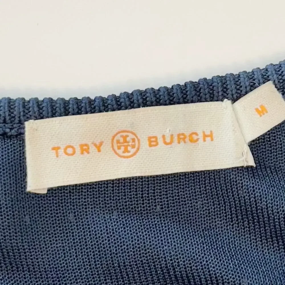 Tory Burch Midnight Navy Sleeveless Ribbed Midi Dress